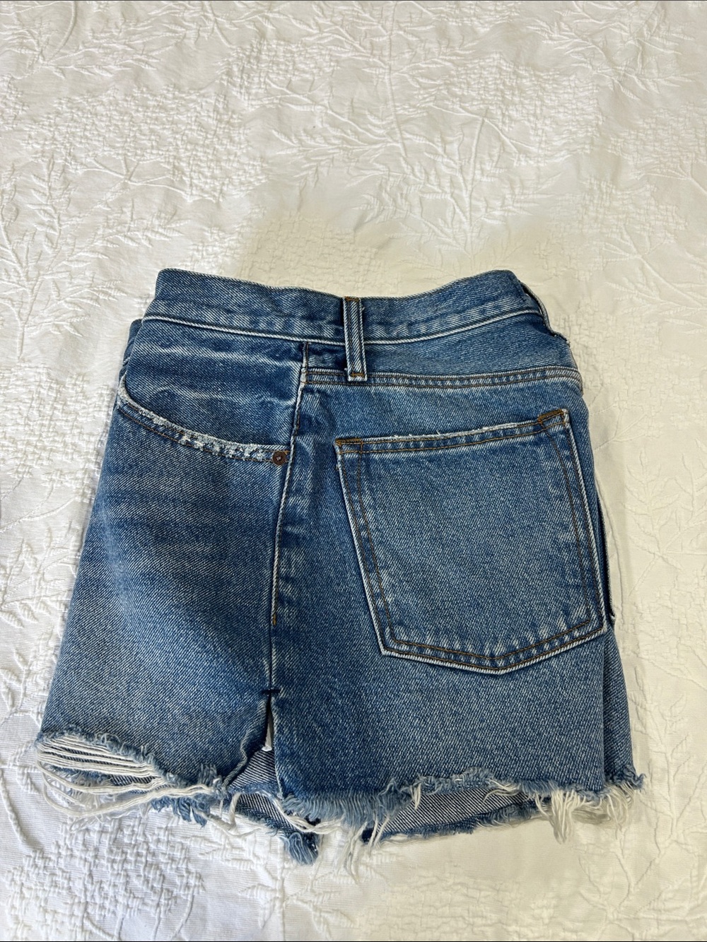 Abercrombie & Fitch Distressed Button-Fly Blue Denim Shorts - Picture 6 of 6